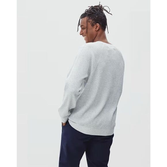 EVERLANE Organic Cotton Men’s Long Sleeve Waffle Knit Crewneck Medium Grey - Picture 2 of 12